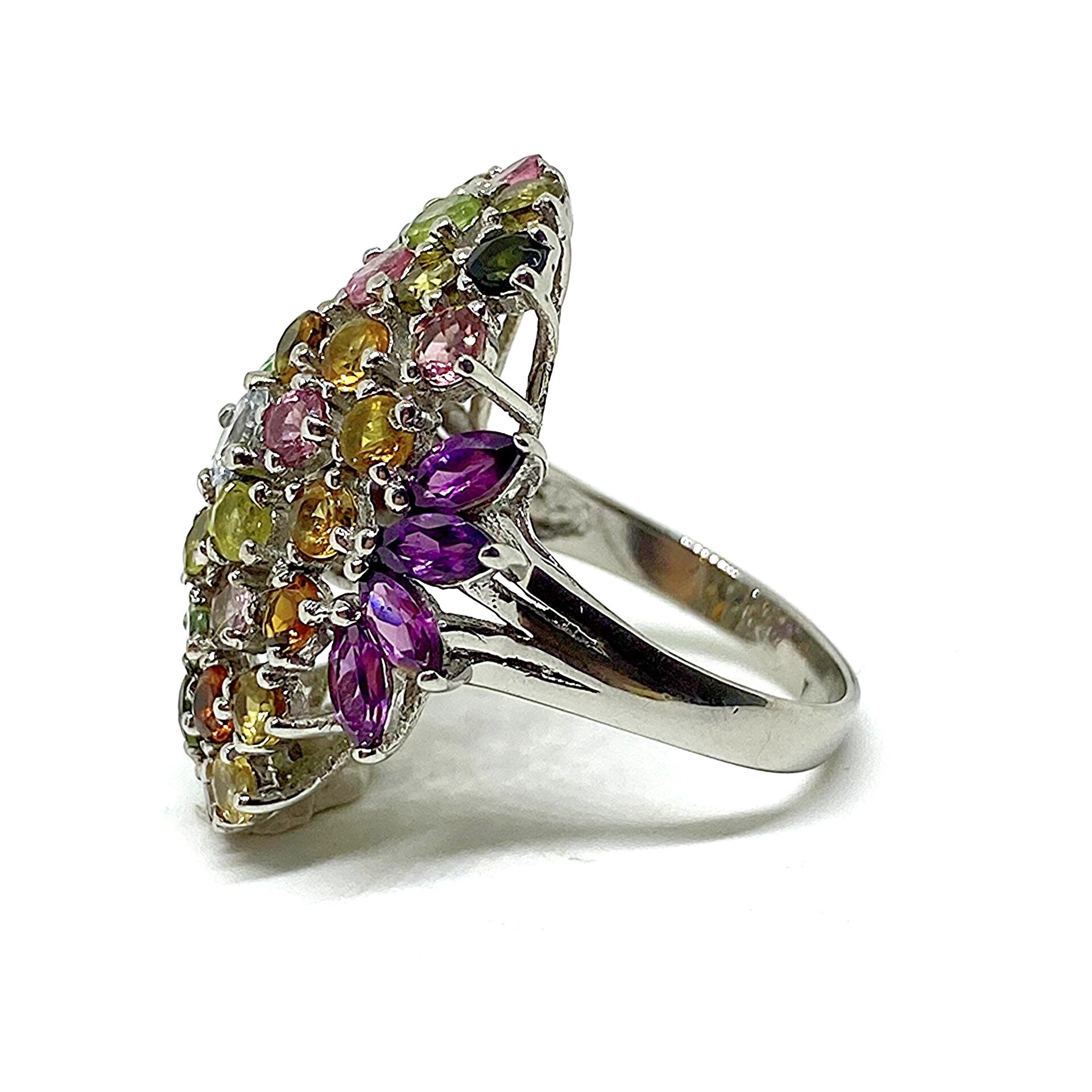 Extraordinario anillo con preciosas Turmalinas, Aguamarinas, Ametistas y Granate - 5