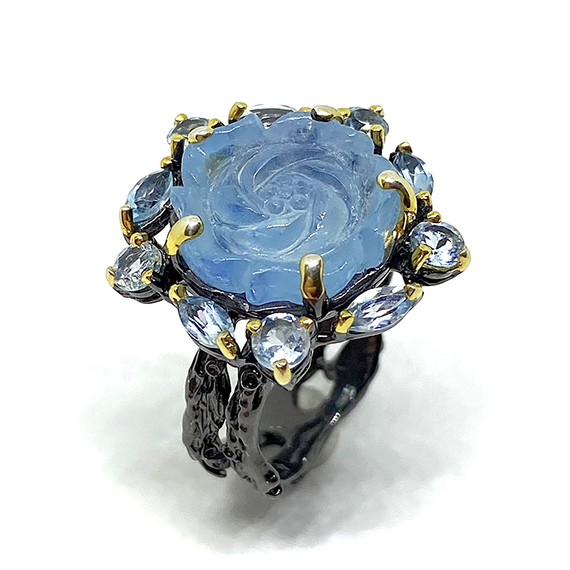 Precioso anillo con preciosos Topacios y con una Aguamarina central. Anillo. - 7
