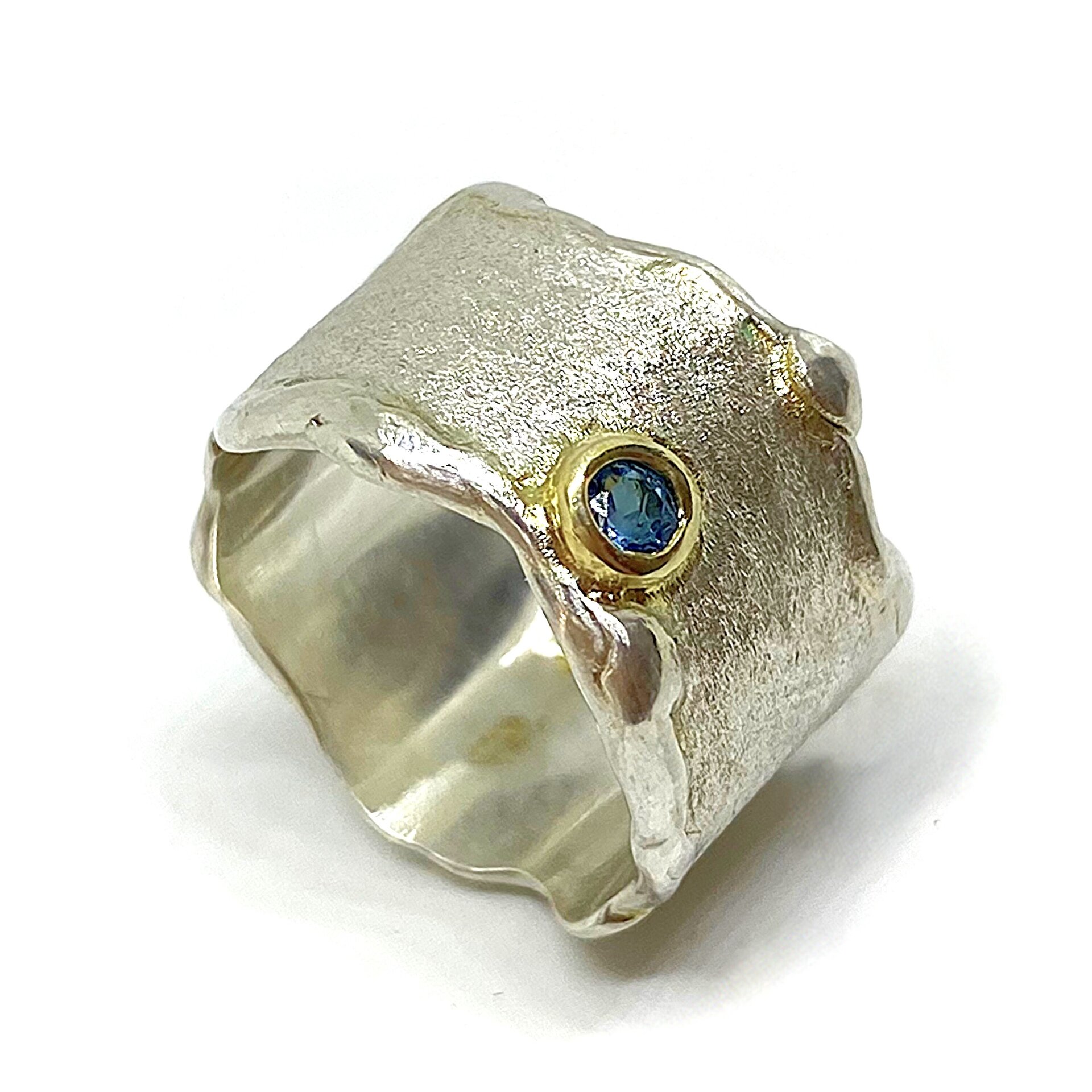 Precioso anillo en banda con brillante Zafiro natural. Anillo. - 4