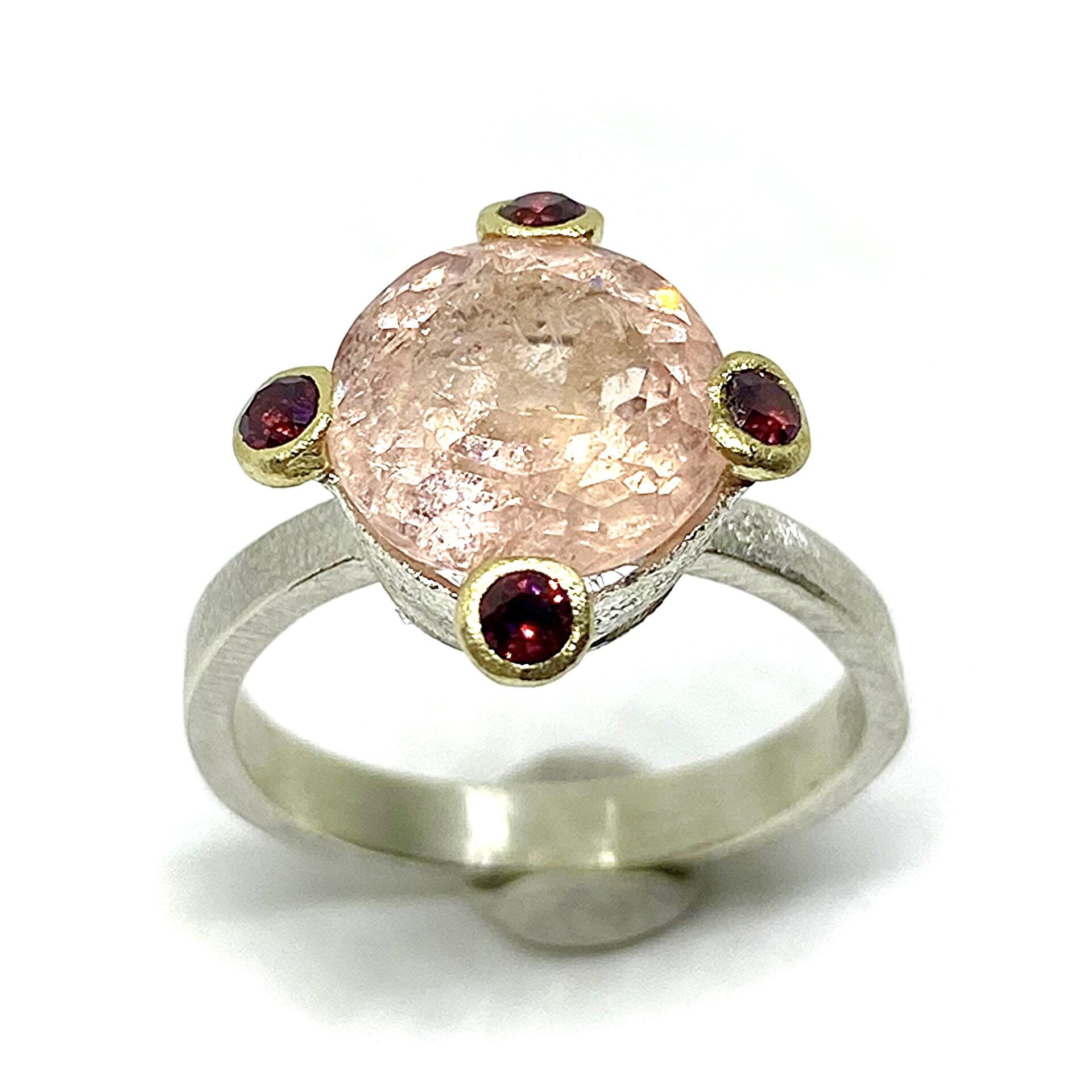 Precioso anillo con magnífica Morganita natural redonda de gran calidad. Anillo. - 6
