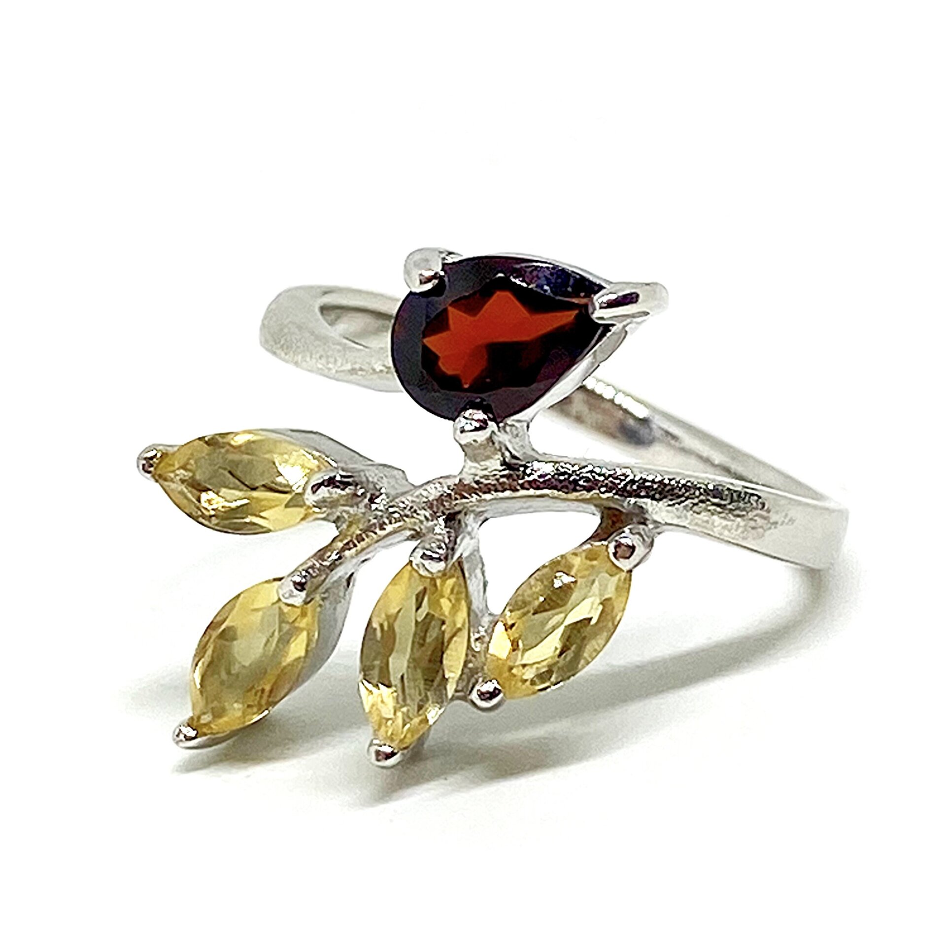 Precioso anillo con preciosos Citrinos y un Granate naturales de alta calidad - 3