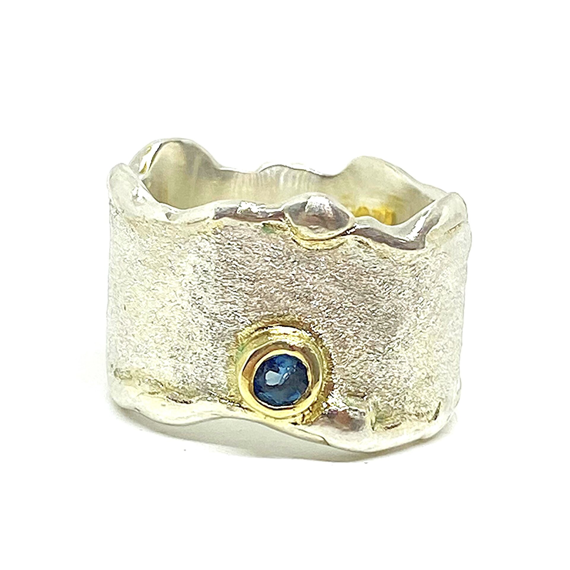 Precioso anillo en banda con brillante Zafiro natural. Anillo. - 3
