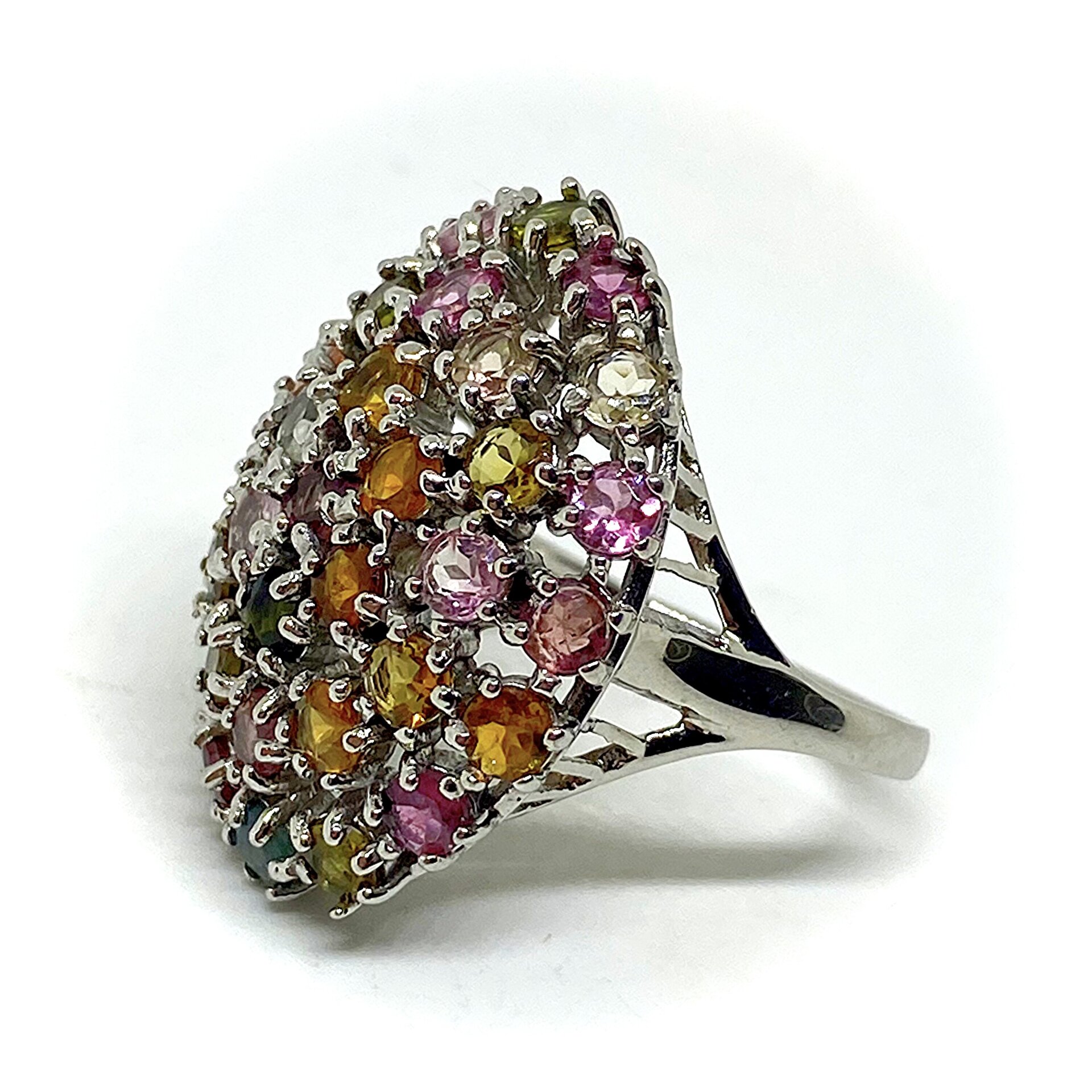 Magnífico anillo con preciosas Turmalinas multicolor naturales en talla redonda - 5