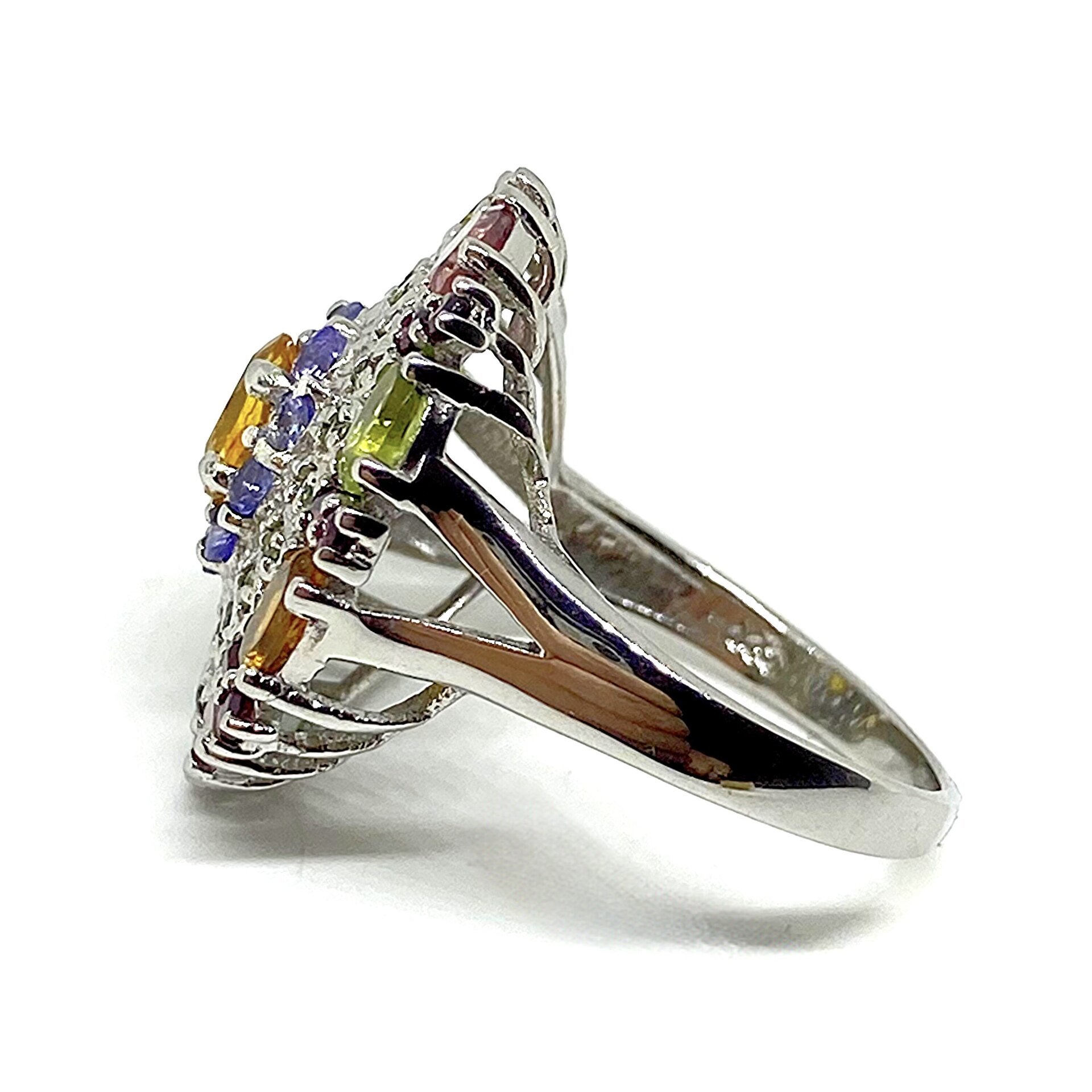 Precioso anillo con preciosas Turmalinas, Peridotos, Granates, Tanzanitas, - 4
