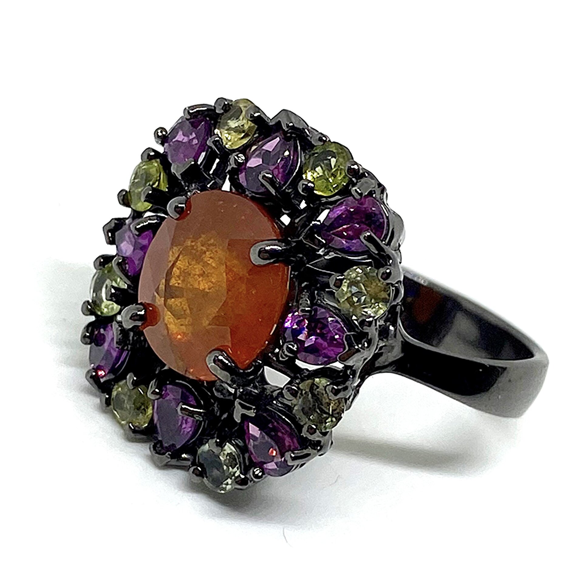 Precioso anillo con preciosos Granates Rodolitas y Turmalinas. Anillo. - 4
