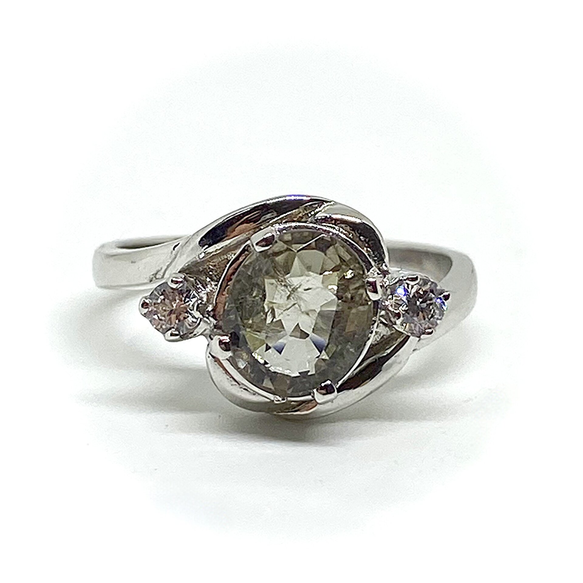 Esplendido anillo solitario en Plata de Ley con 2 zafiros blancos de 2,5 mm y ma - 4