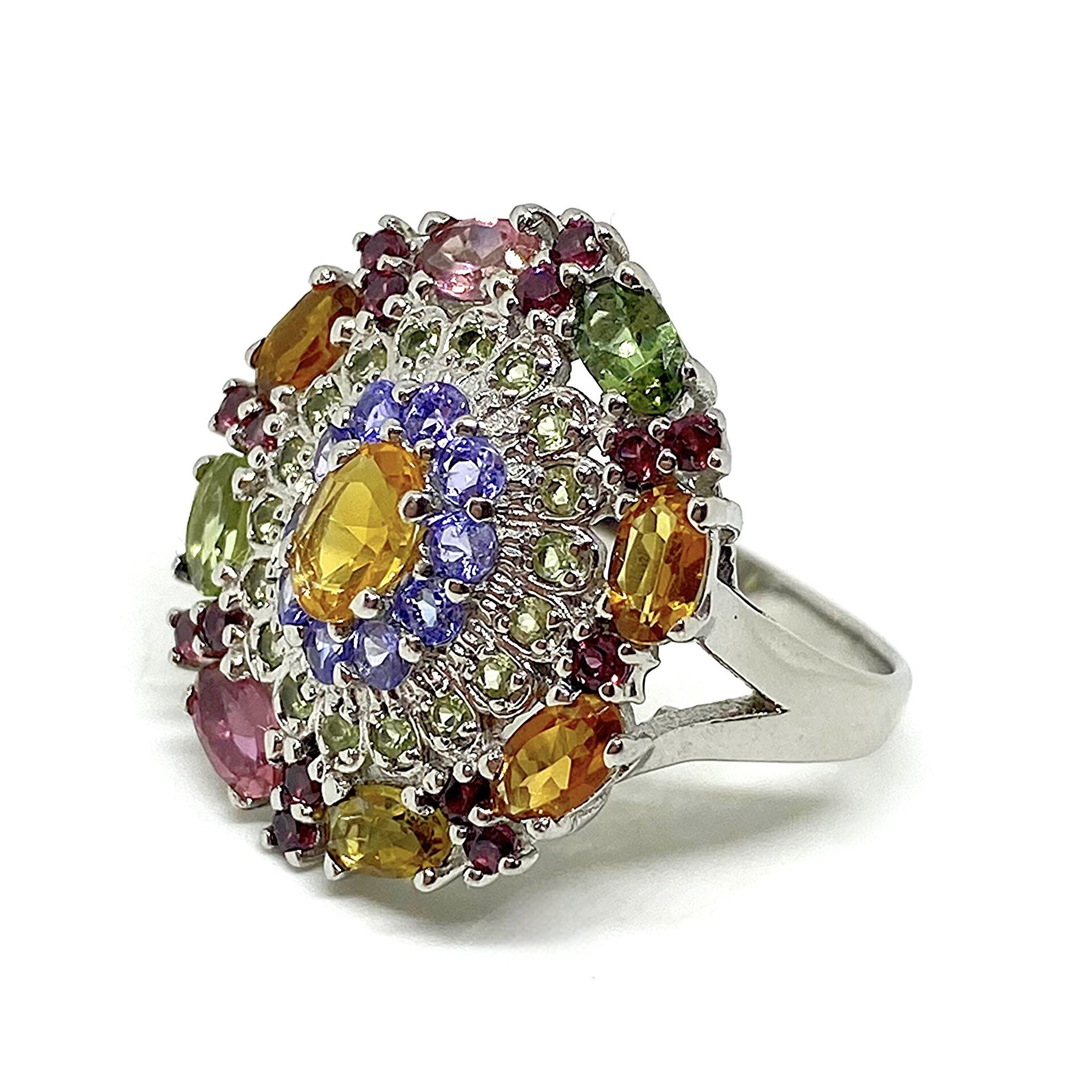 Precioso anillo con preciosas Turmalinas, Peridotos, Granates, Tanzanitas, - 5