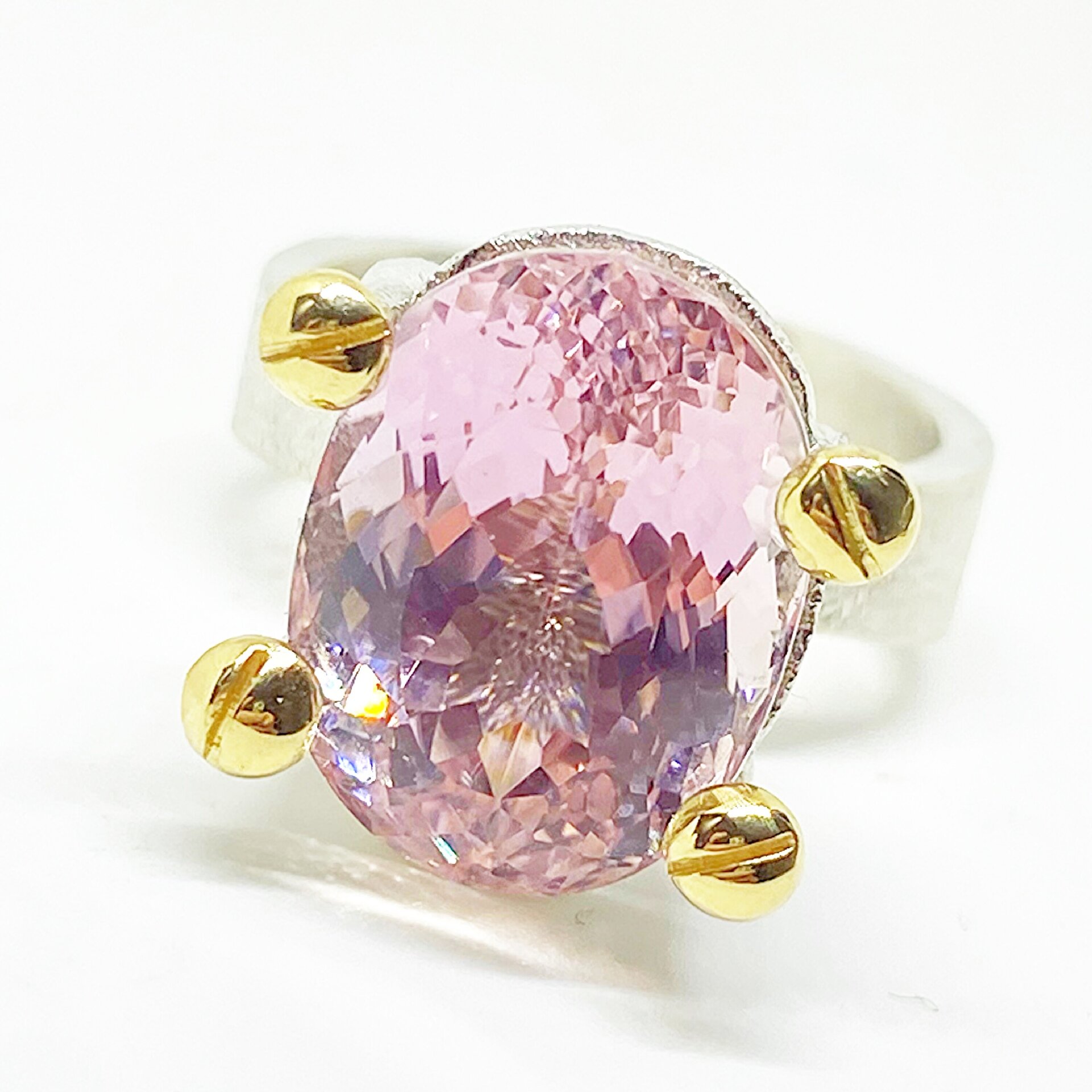 Precioso anillo con magnífica y gran Kunzita (Rosada/Naranja) natural - 4