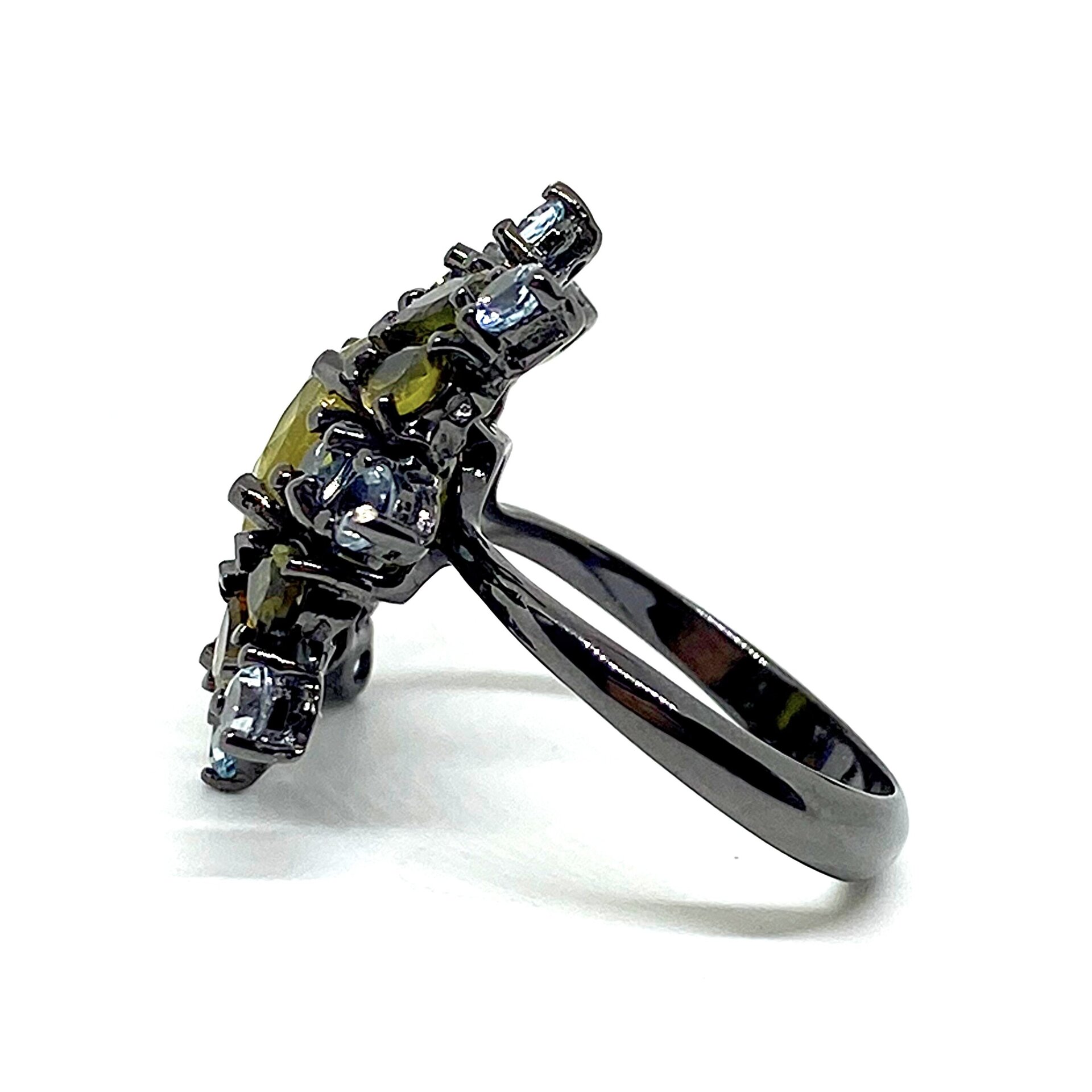 Exclusivo anillo con preciosas Turmalinas, Topazios y Zafiro amarillo centra - 3