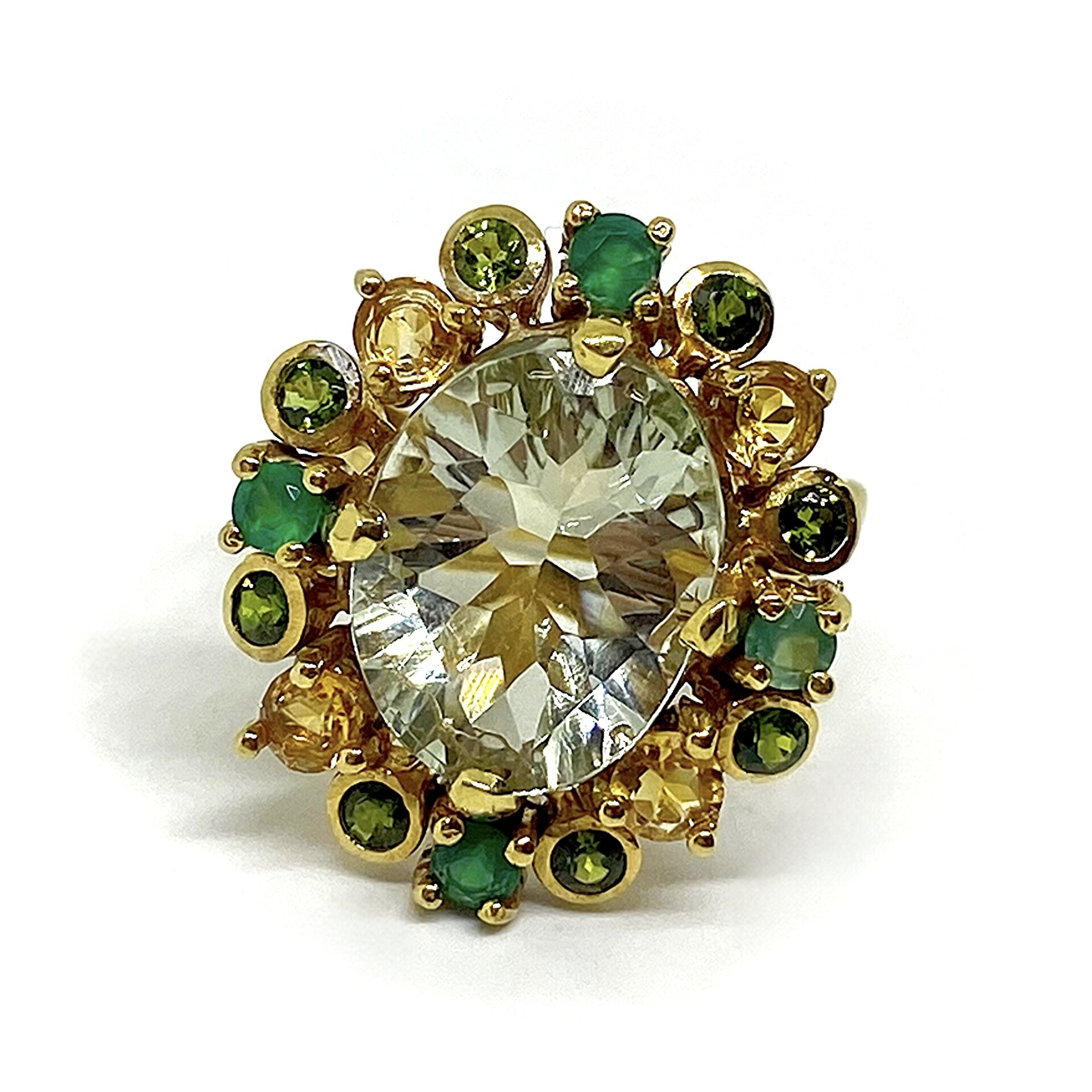 Exclusivo anillo con preciosos Citrinos, Onix y Diopsidos con un Ametista Verde - 4