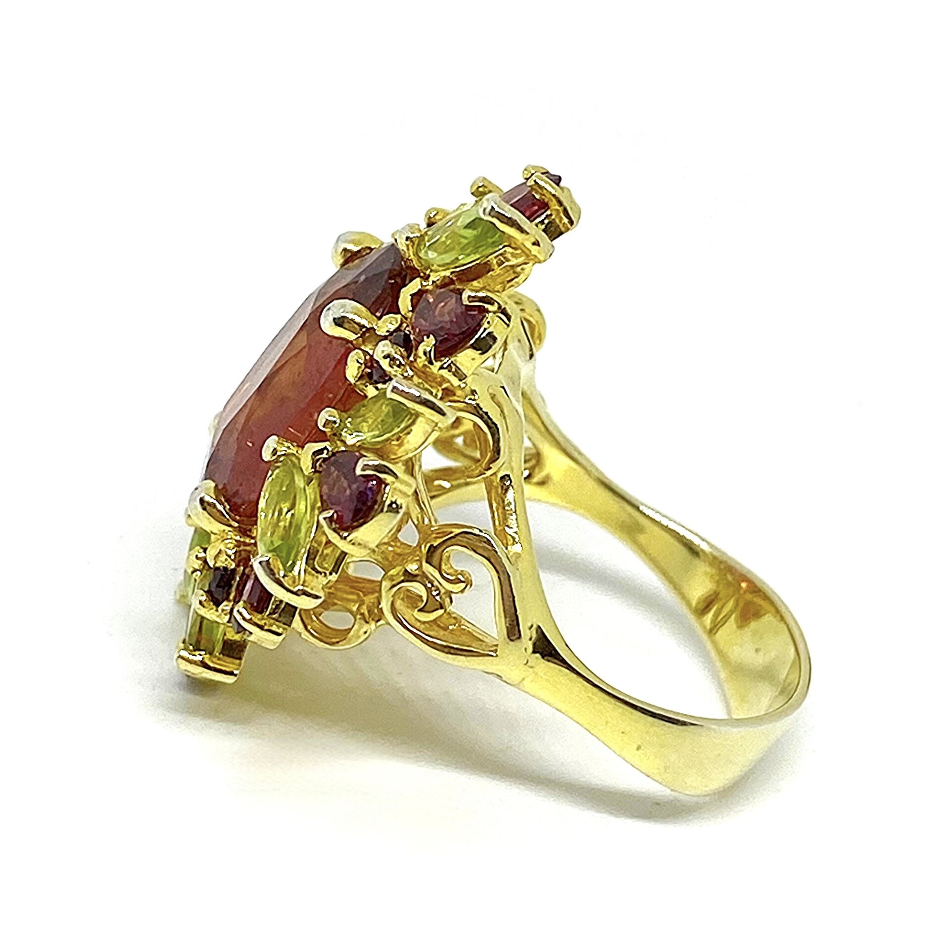 Deslumbrante y gran anillo con preciosos Granates Rodolita, Peridotos y - 5