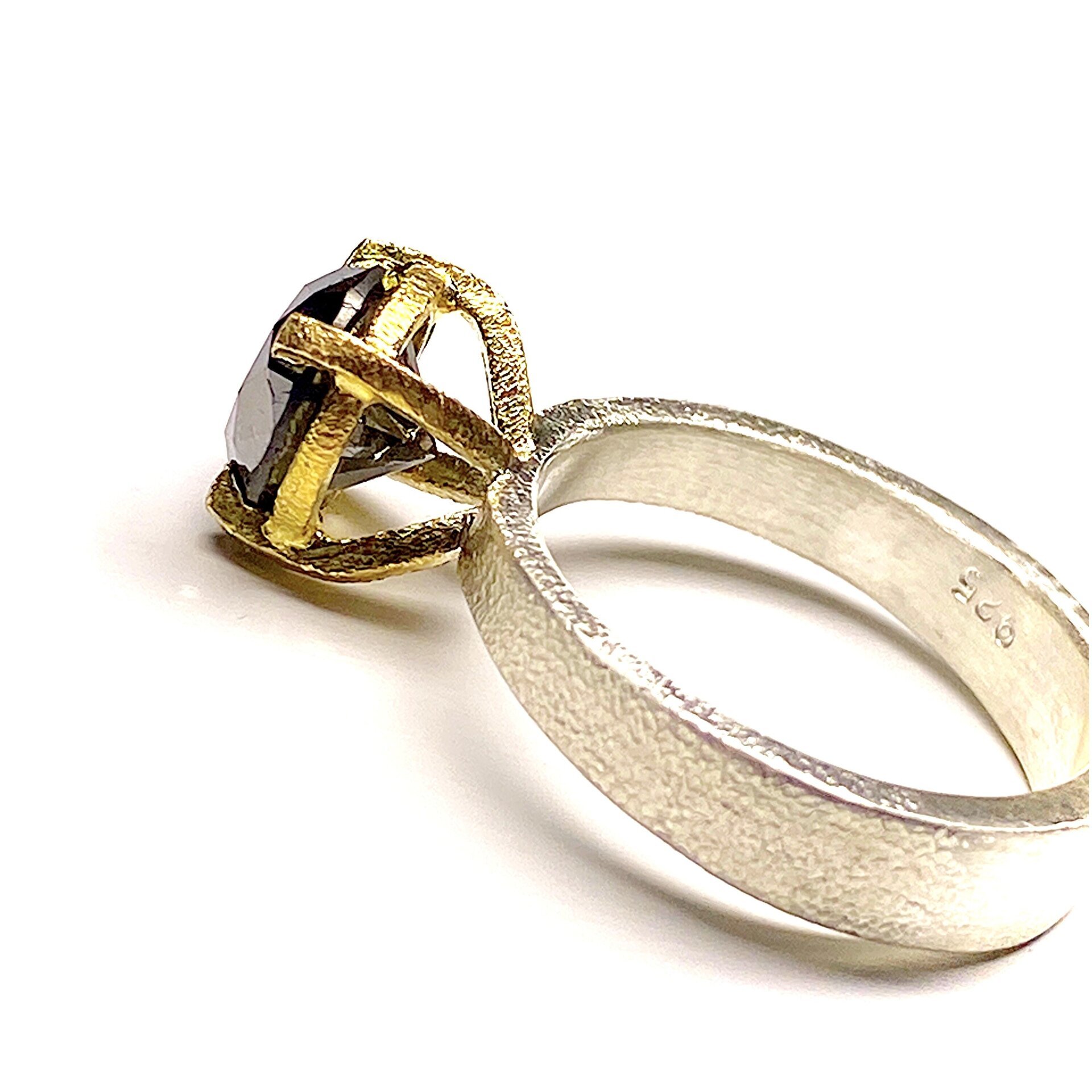 Increíble anillo solitario con precioso y enorme Diamante negro natural - 5