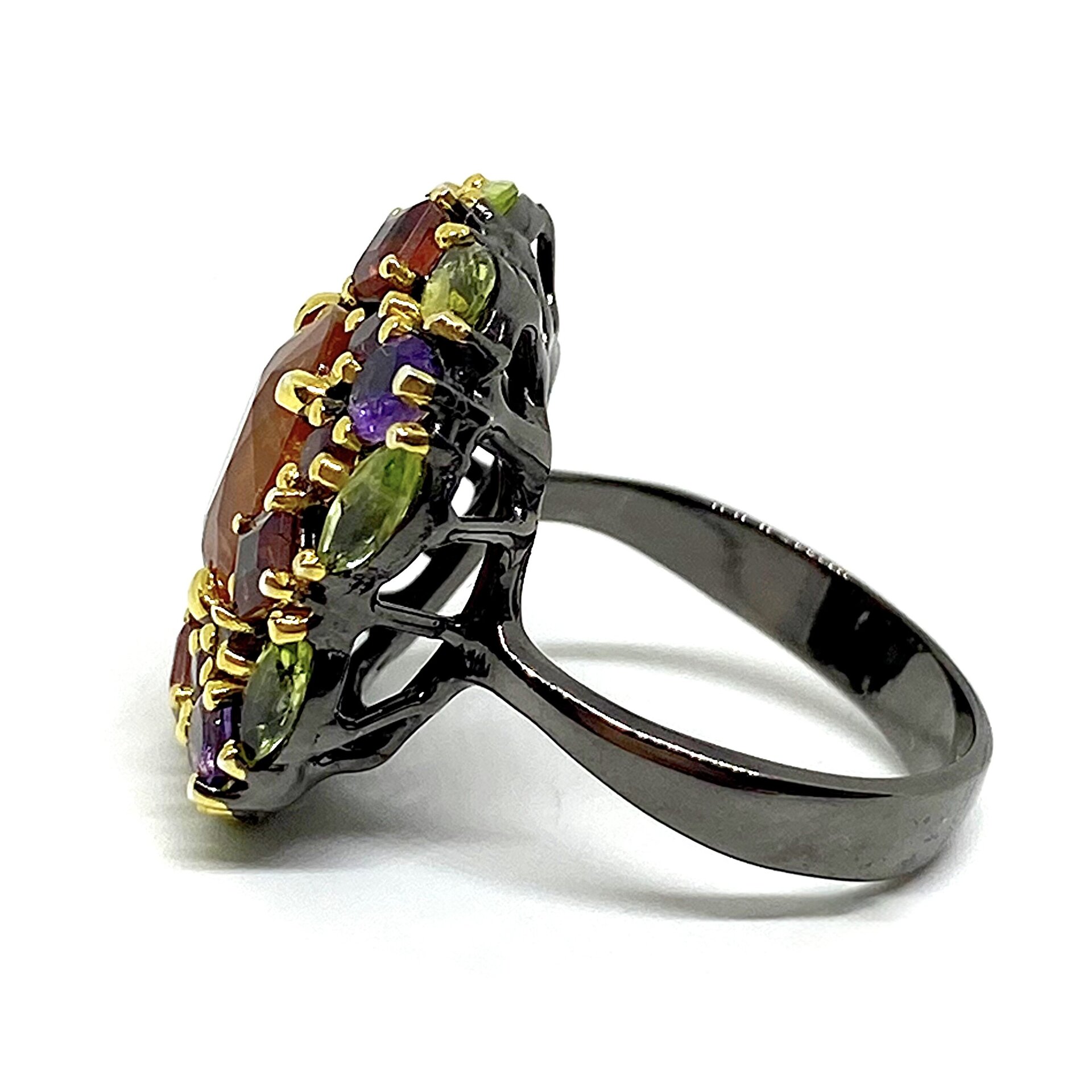 Magnífico anillo con preciosas Amatistas, Peridotos y Granates - 4