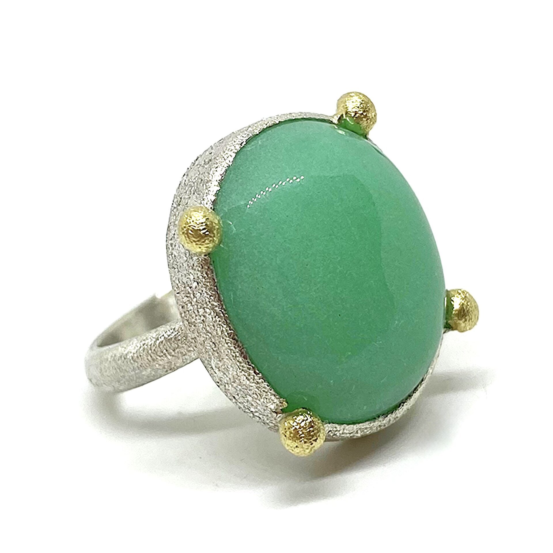 Magnífico anillo con magnífica y gran Calcedonia verde (Crisoprasa) - 2