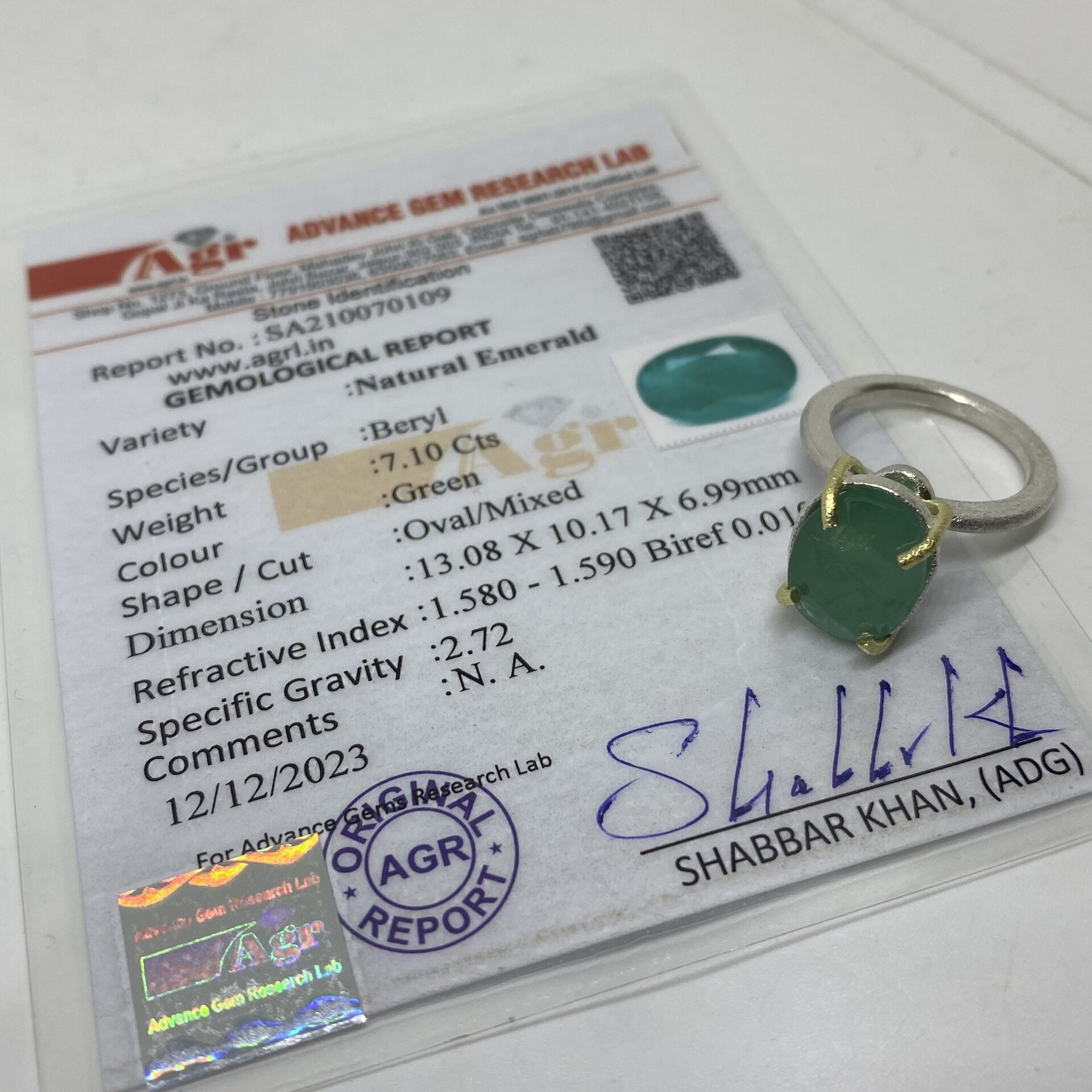 Extraordinario anillo con garras en Oro de 18K y Plata de Ley con preciosa - 7