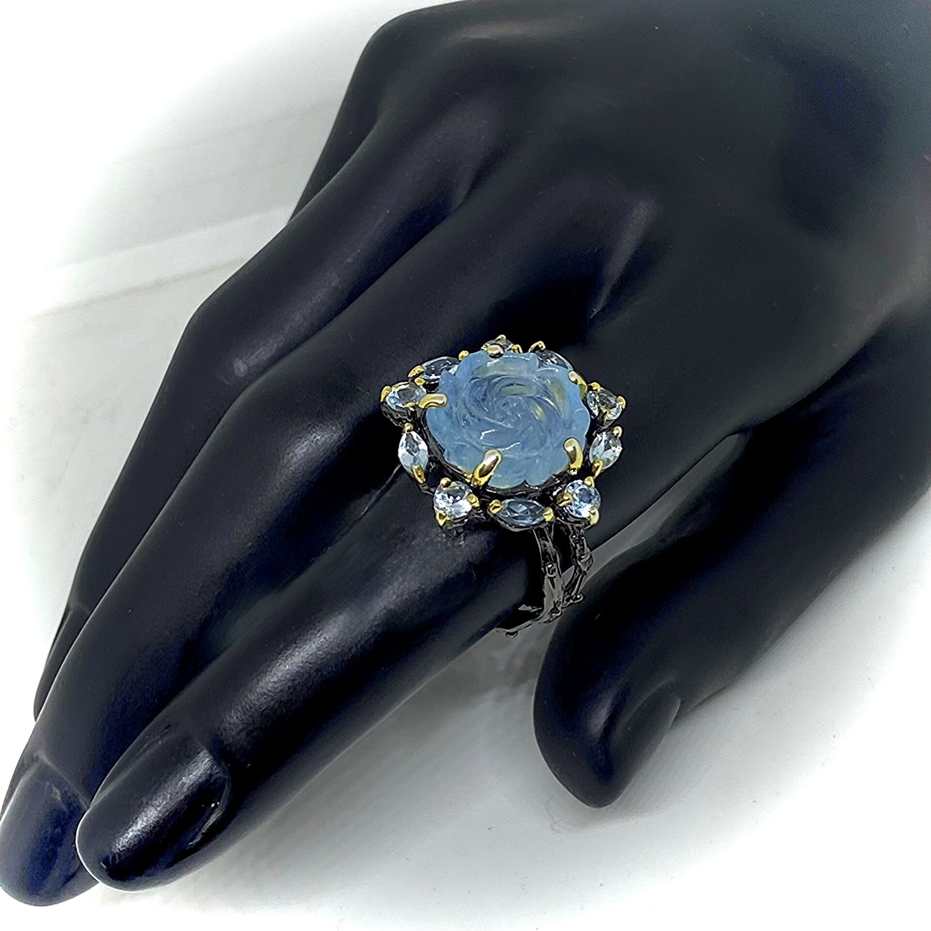 Precioso anillo con preciosos Topacios y con una Aguamarina central. Anillo. - 6