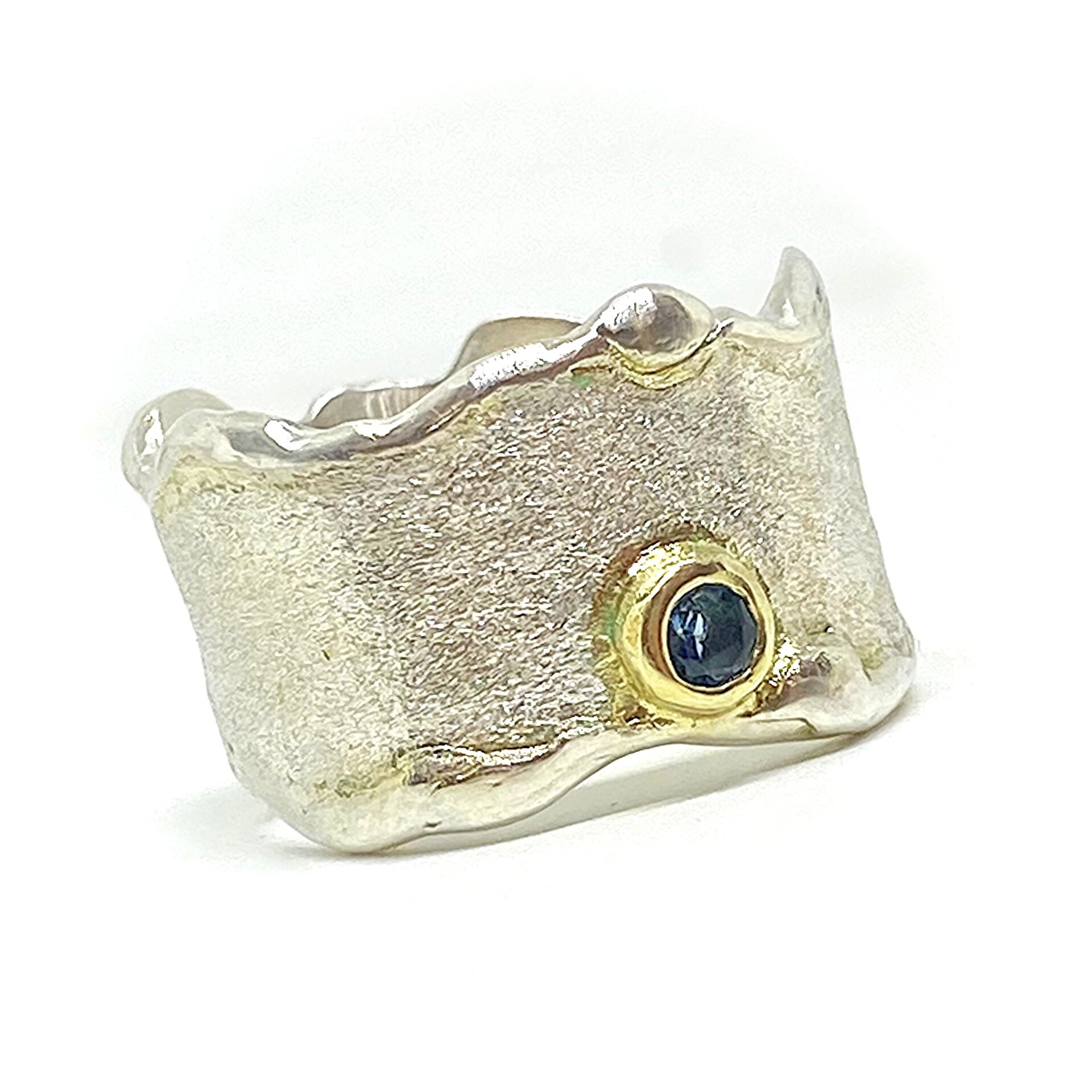 Precioso anillo en banda con brillante Zafiro natural. Anillo. - 2