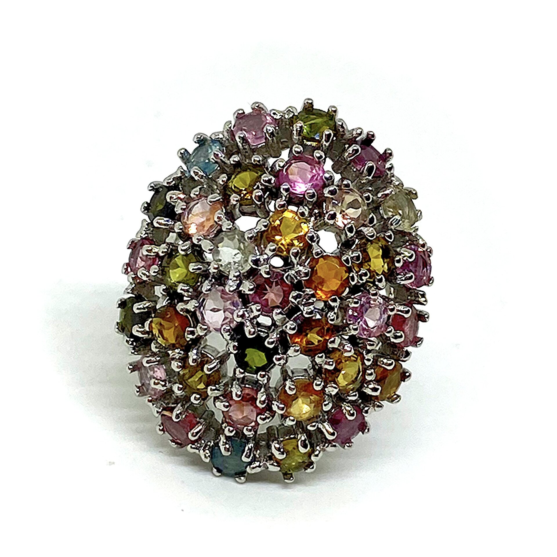 Magnífico anillo con preciosas Turmalinas multicolor naturales en talla redonda - 3
