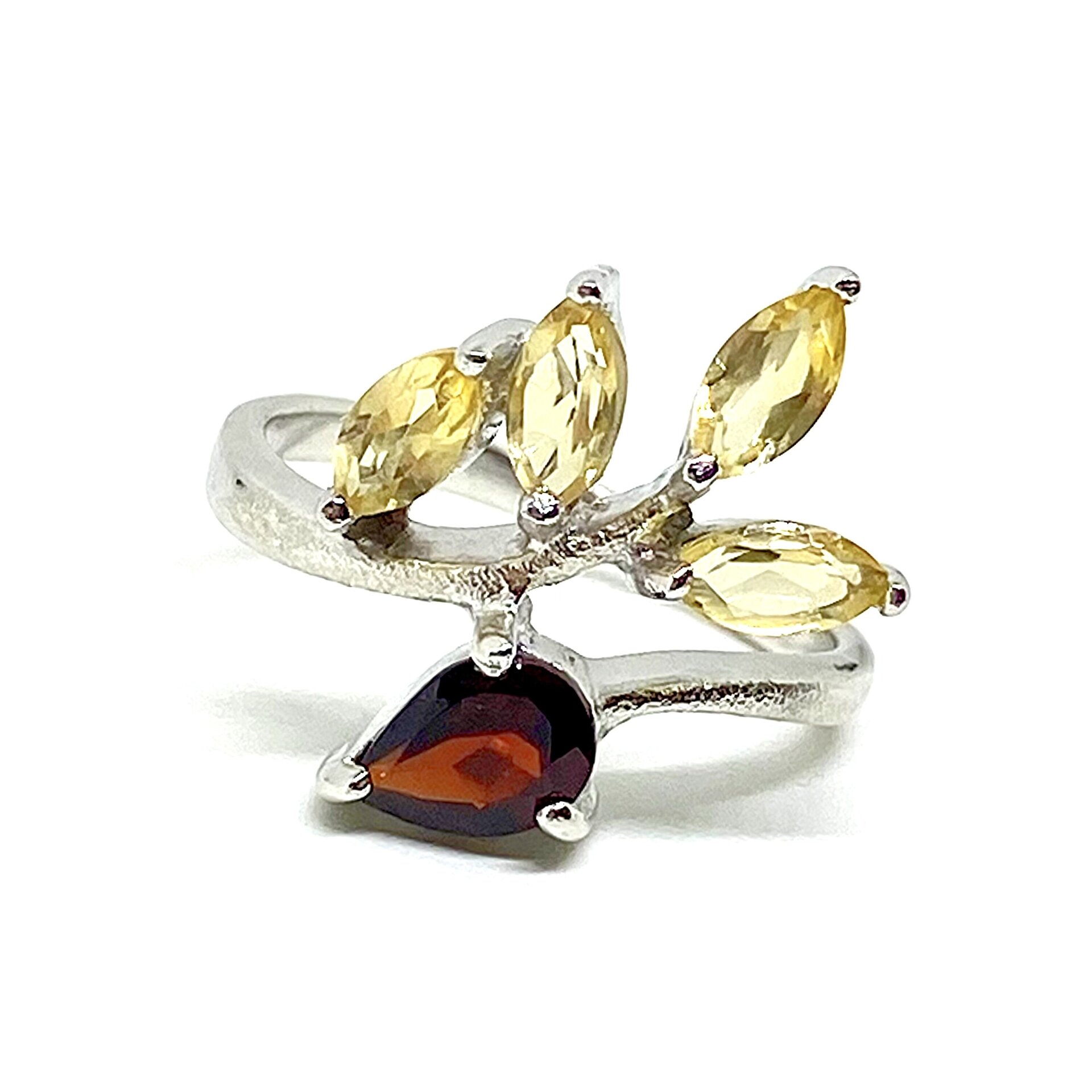 Precioso anillo con preciosos Citrinos y un Granate naturales de alta calidad - 6