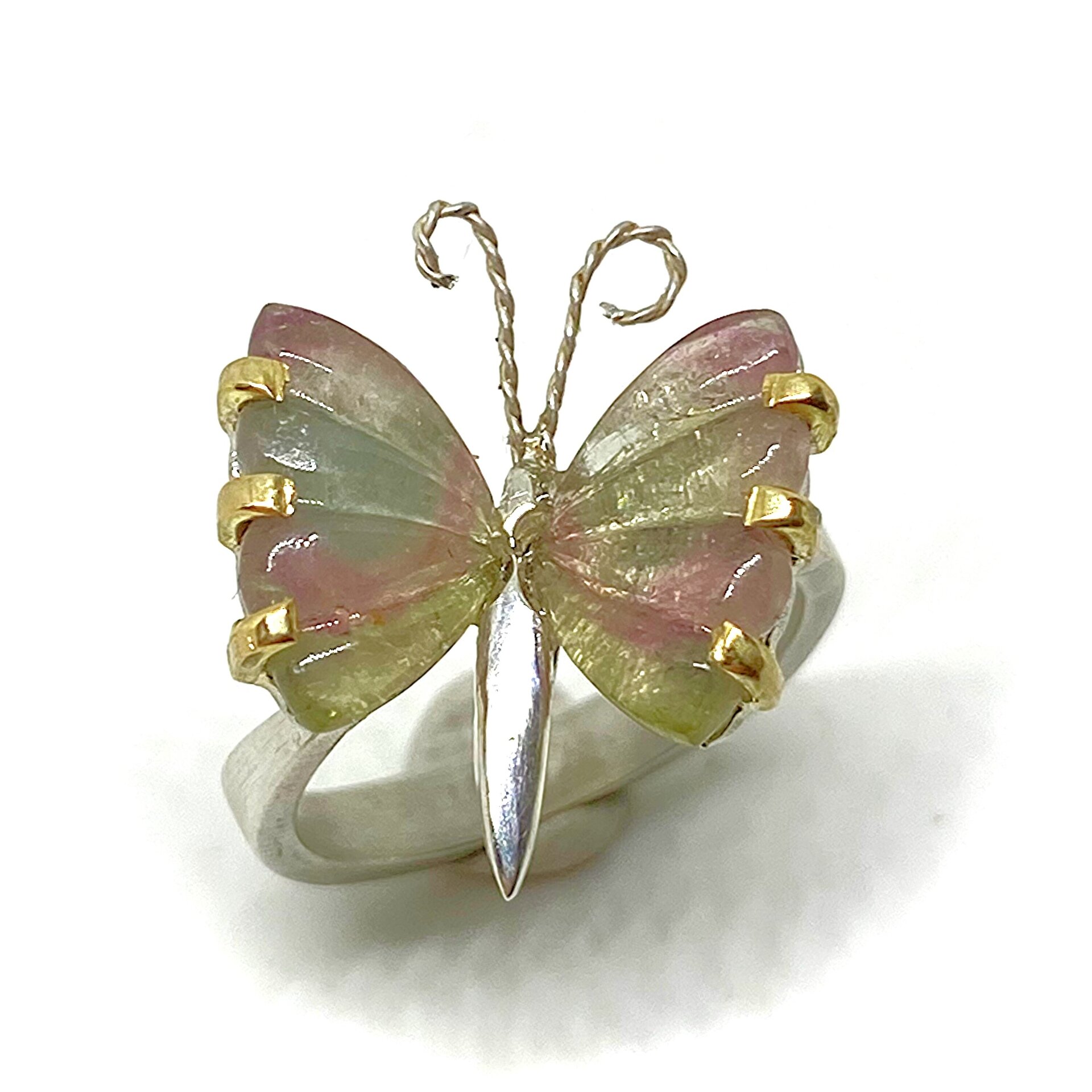 Extraordinario anillo Mariposa con magníficas Turmalinas bicolor - 3